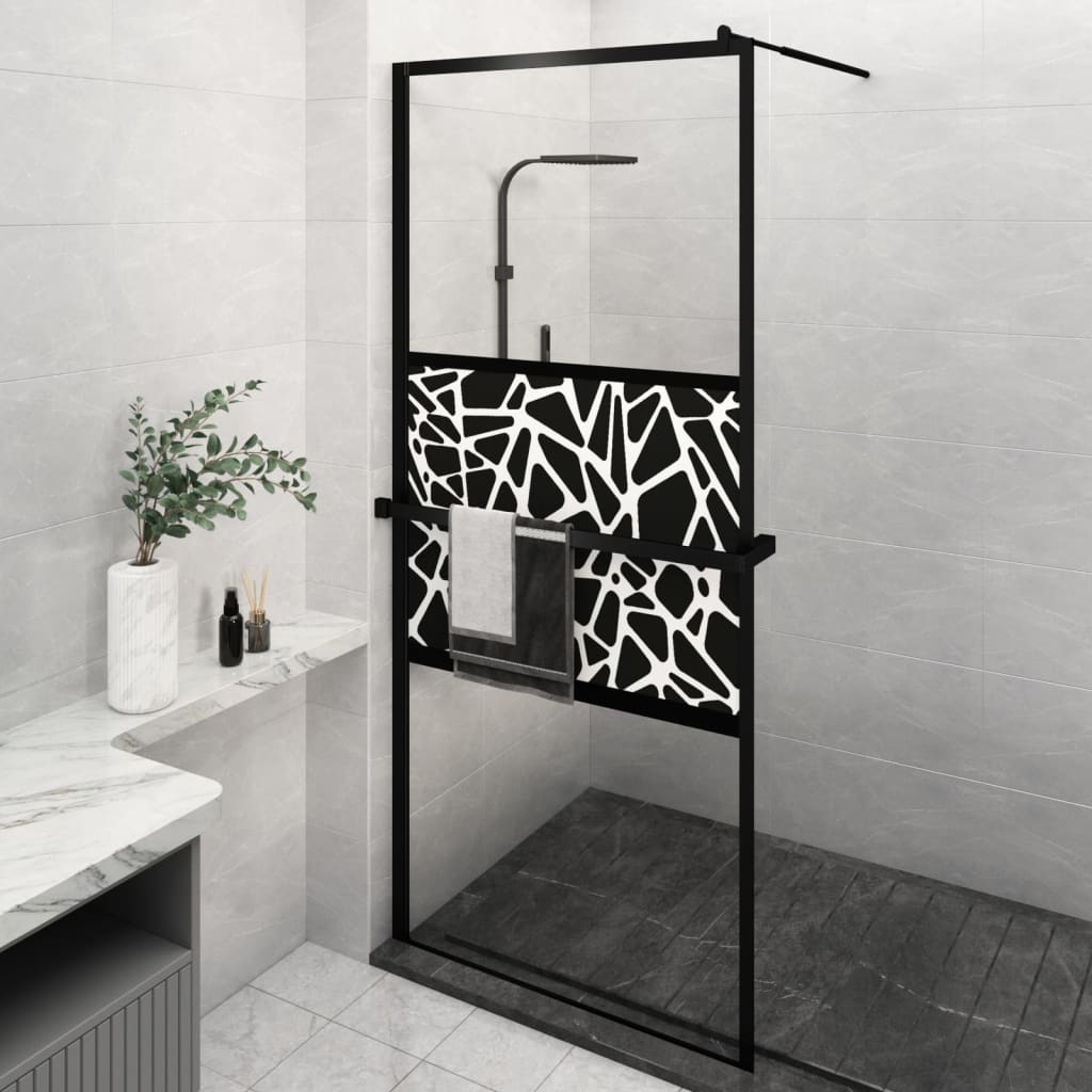 Walk-in Shower Wall with Shelf Black 100x195 cm ESG Glass&Aluminium - Bend