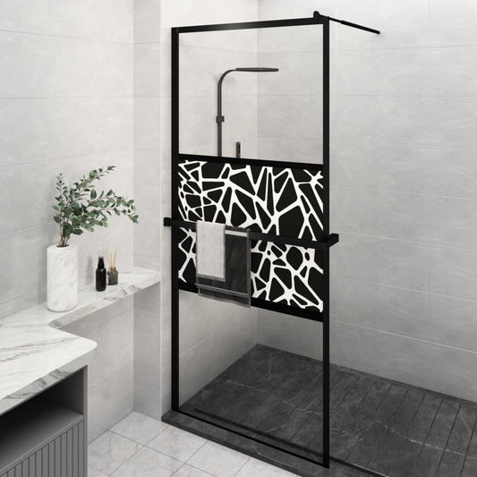 Walk-in Shower Wall with Shelf Black 100x195 cm ESG Glass&Aluminium - Bend