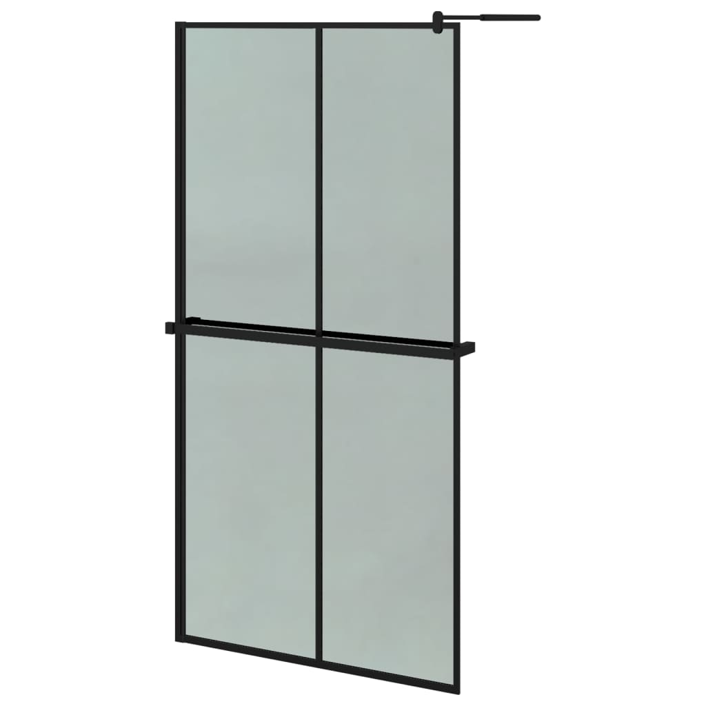 Walk-in Shower Wall with Shelf Black ESG Glass & Aluminium - Cross