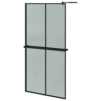 Walk-in Shower Wall with Shelf Black ESG Glass & Aluminium - Cross