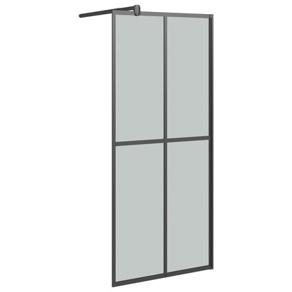 Walk-in Shower Wall with Shelf Black ESG Glass & Aluminium - Cross