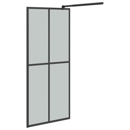 Walk-in Shower Wall with Shelf Black ESG Glass & Aluminium - Cross