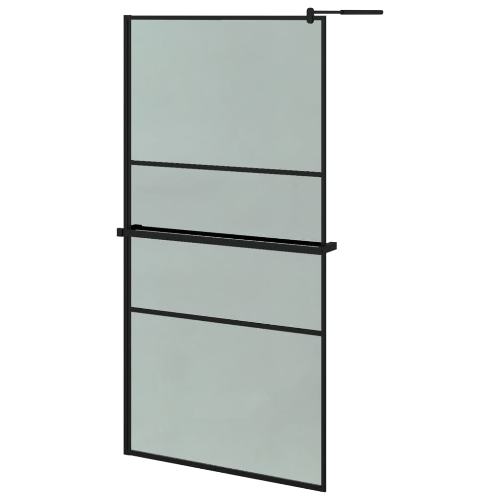 Walk-in Shower Wall with Shelf Black ESG Glass & Aluminium - Trio Modern Design and Durable Convenience