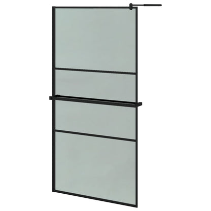 Walk-in Shower Wall with Shelf Black ESG Glass & Aluminium - Trio Modern Design and Durable Convenience