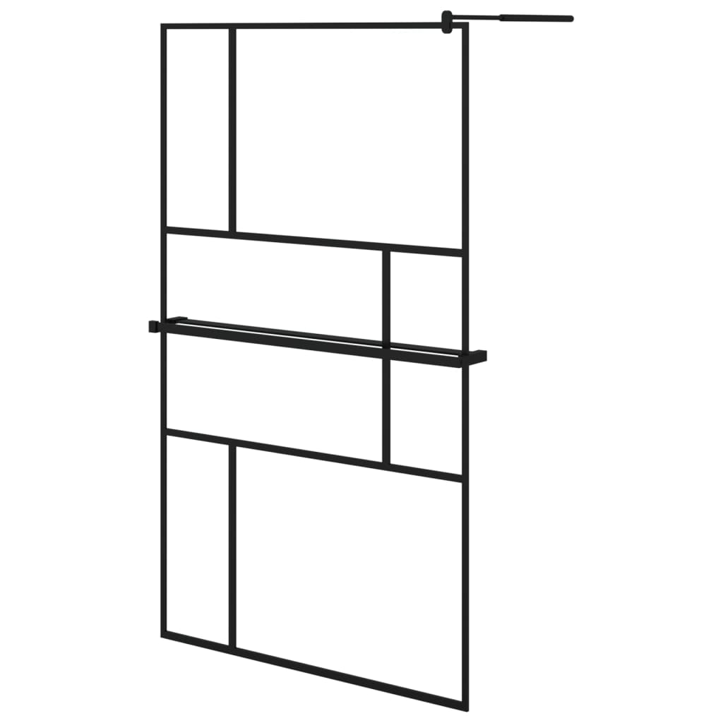 Walk-in Shower Wall with Shelf Black ESG Glass & Aluminium - Offset