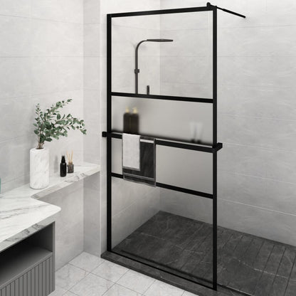 Walk-in Shower Wall with Shelf Black ESG Glass & Aluminium - Trio Modern Design and Durable Convenience