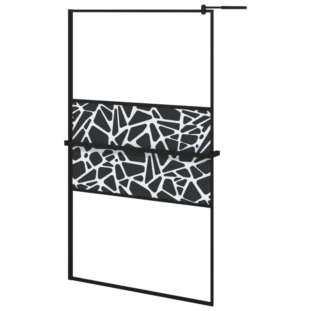 Walk-in Shower Wall with Shelf Black 115x195 cm ESG Glass&Aluminium Modern Design