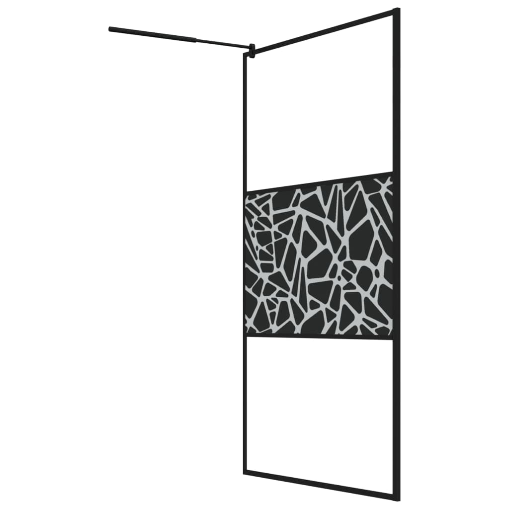 Walk-in Shower Wall with Shelf Black 115x195 cm ESG Glass&Aluminium Modern Design