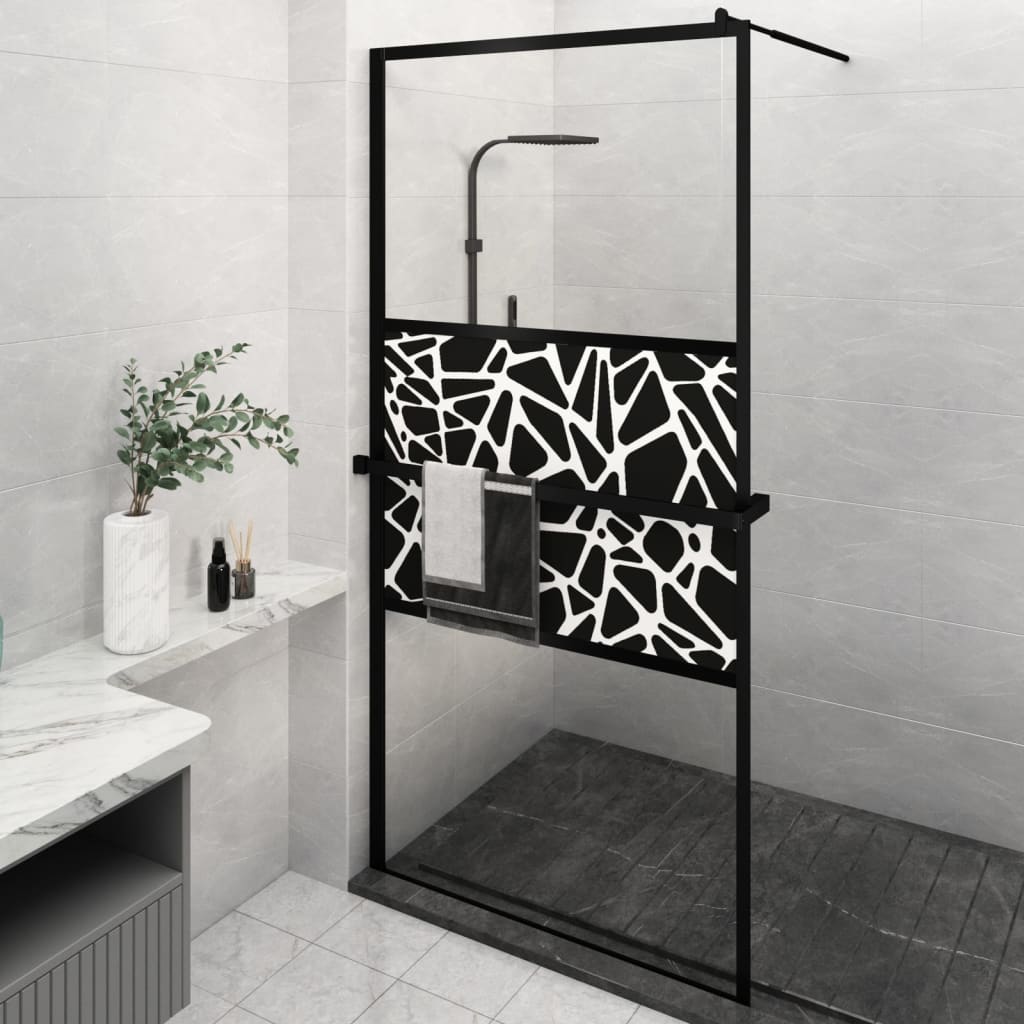 Walk-in Shower Wall with Shelf Black 115x195 cm ESG Glass&Aluminium Modern Design