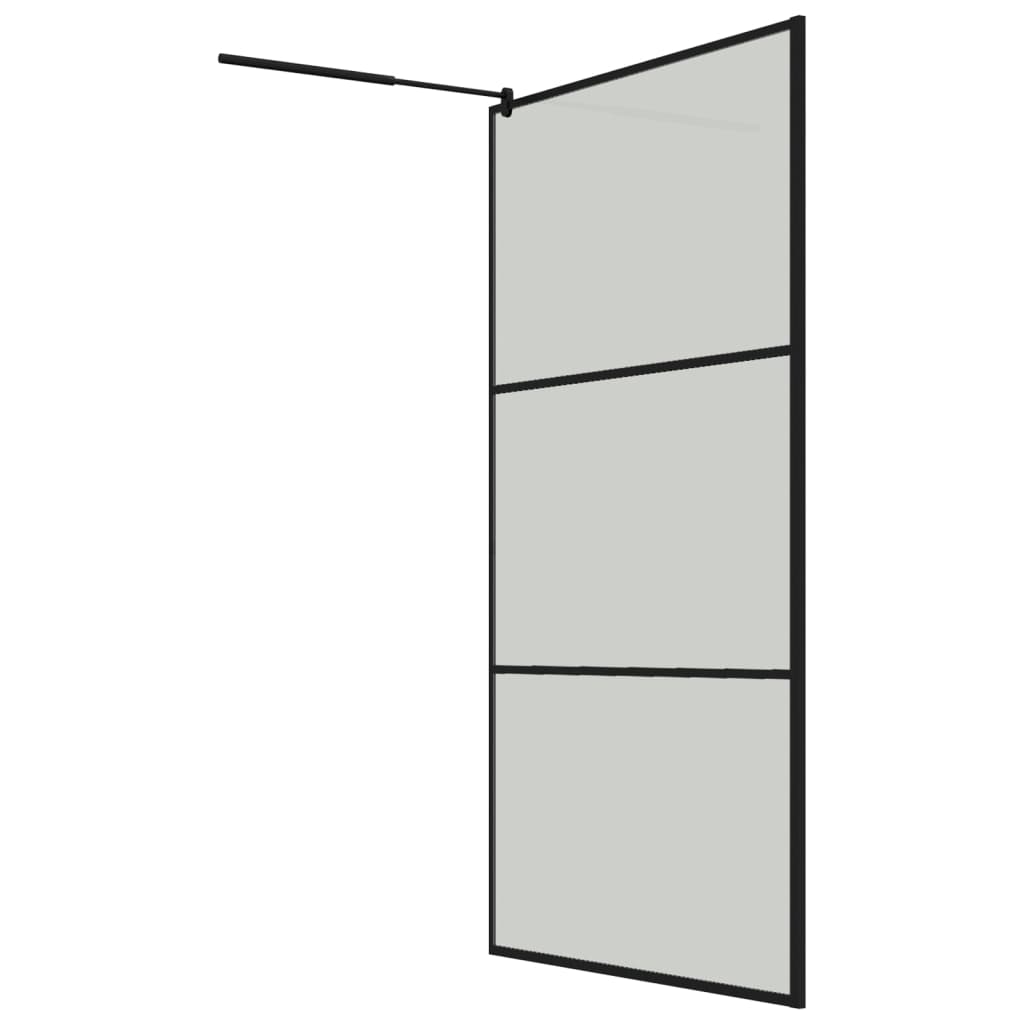 Walk-in Shower Wall with Shelf Black ESG Glass & Aluminium - Trio Modern Design and Durable Convenience