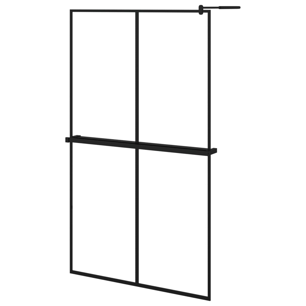 Walk-in Shower Wall with Shelf Black ESG Glass & Aluminium - Cross