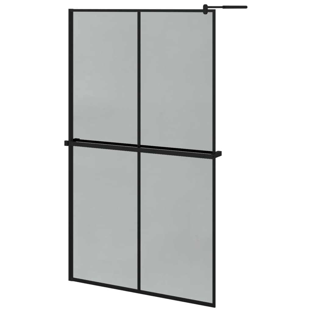 Walk-in Shower Wall with Shelf Black ESG Glass & Aluminium - Cross