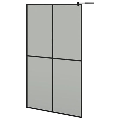 Walk-in Shower Wall with Shelf Black ESG Glass & Aluminium - Cross