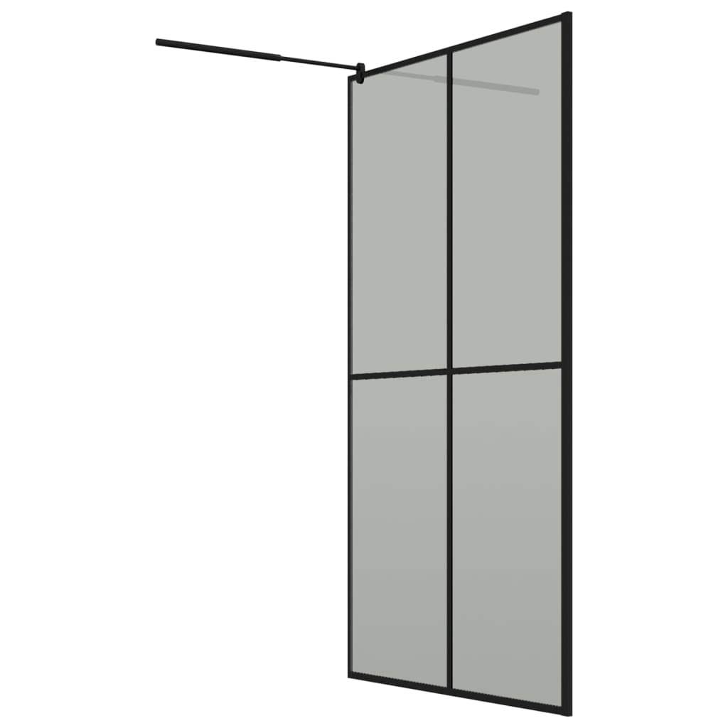 Walk-in Shower Wall with Shelf Black ESG Glass & Aluminium - Cross