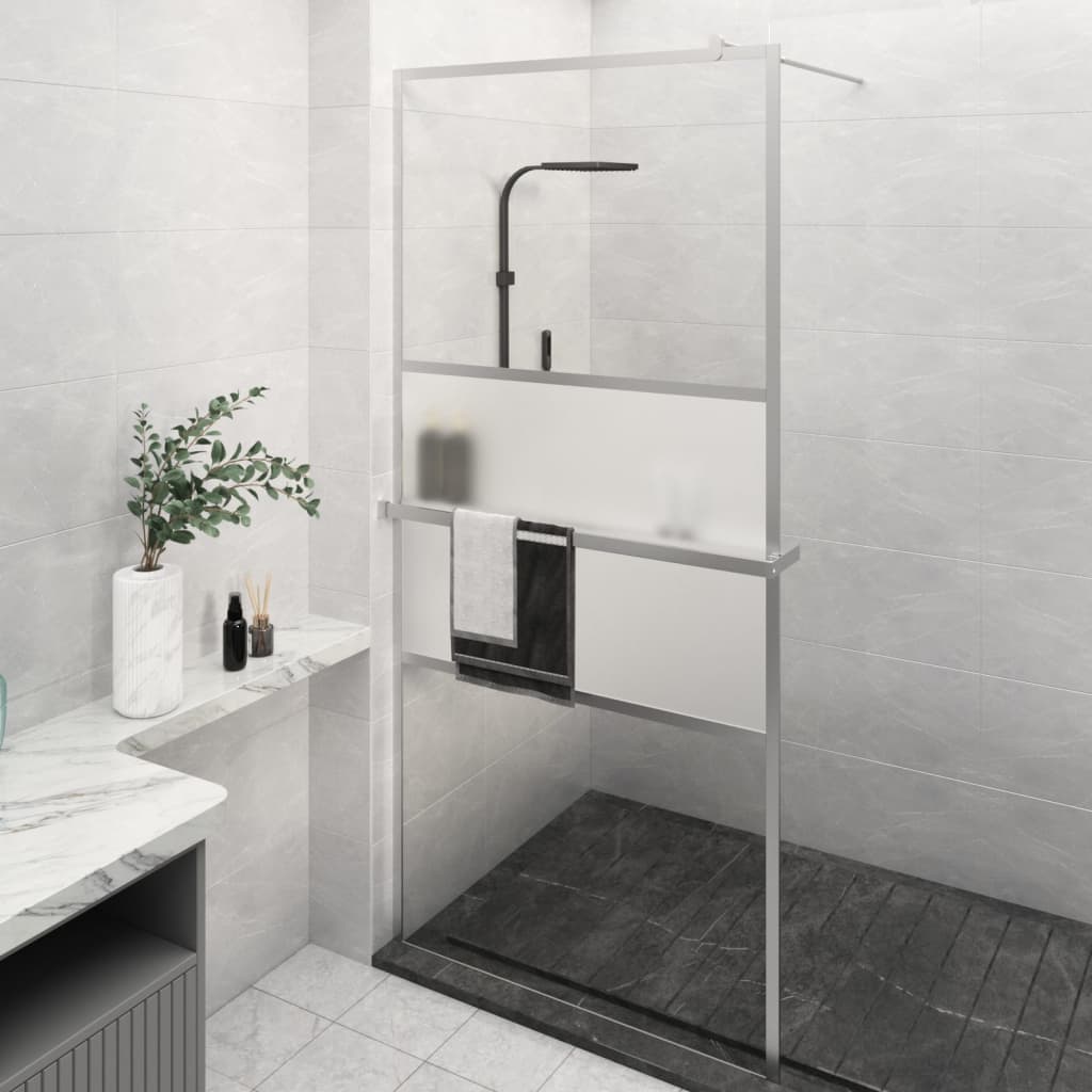 Walk-in Shower Wall with Shelf Chrome 90x195 cm ESG Glass&Aluminium - Bend