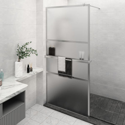 Walk-in Shower Wall with Shelf Chrome 115x195 cm ESG Glass&Aluminium Modern Design and Durable Structure