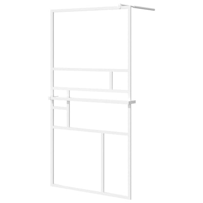 Walk-in Shower Wall with Shelf White 115x195 cm ESG Glass&Aluminium Durable Modern Design for Every Bathroom