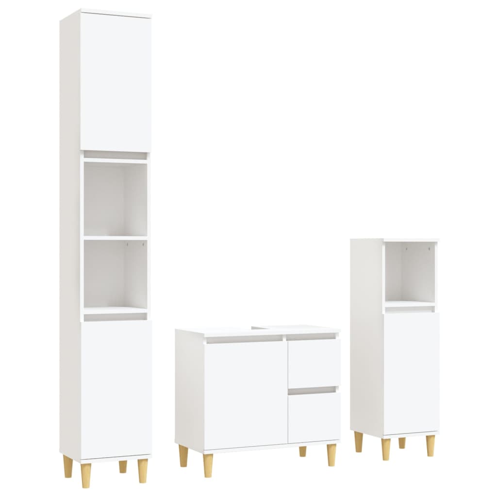 3 Piece Bathroom Cabinet Set White Engineered Wood