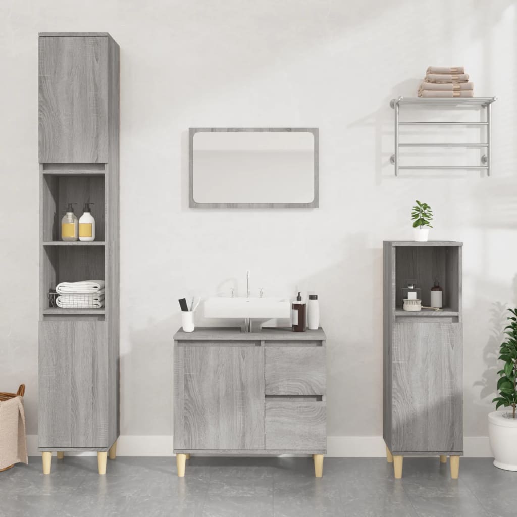 3 Piece Bathroom Cabinet Set Grey Sonoma Engineered Wood