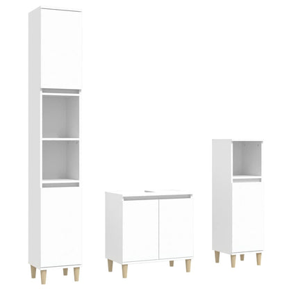 3 Piece Bathroom Furniture Set White Engineered Wood