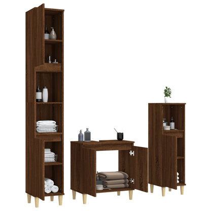 3 Piece Bathroom Furniture Set Brown Oak Engineered Wood