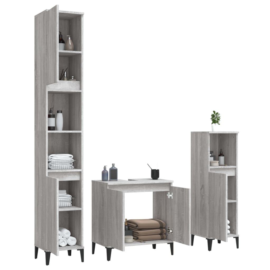 3 Piece Bathroom Furniture Set Grey Sonoma Engineered Wood