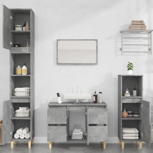 3 Piece Bathroom Furniture Set Concrete Grey Engineered Wood