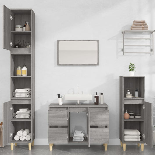 3 Piece Bathroom Furniture Set Grey Sonoma Engineered Wood