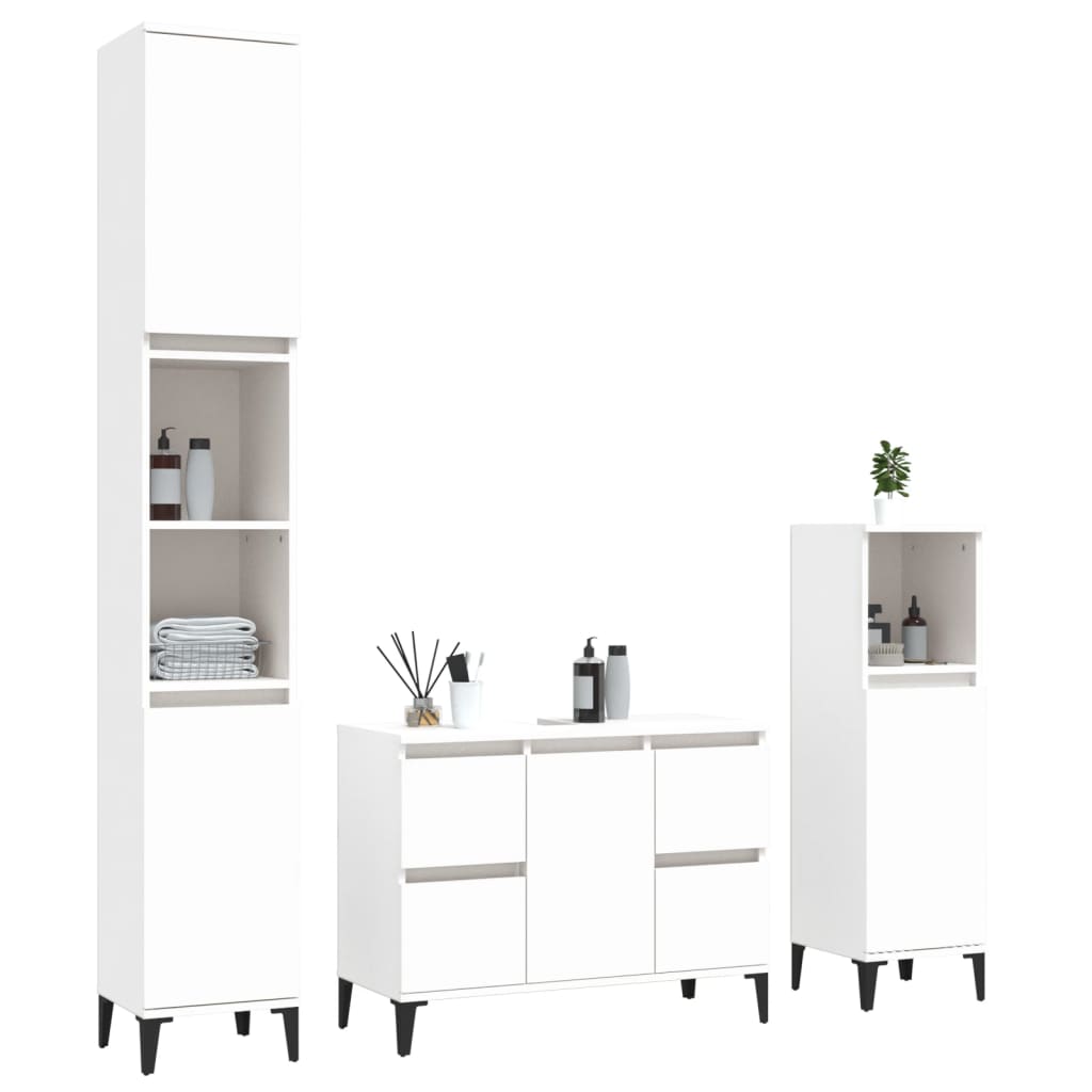 3 Piece Bathroom Furniture Set White Engineered Wood