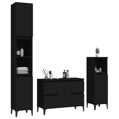 3 Piece Bathroom Furniture Set Black Engineered Wood