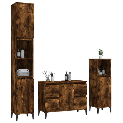 3 Piece Bathroom Furniture Set Smoked Oak Engineered Wood