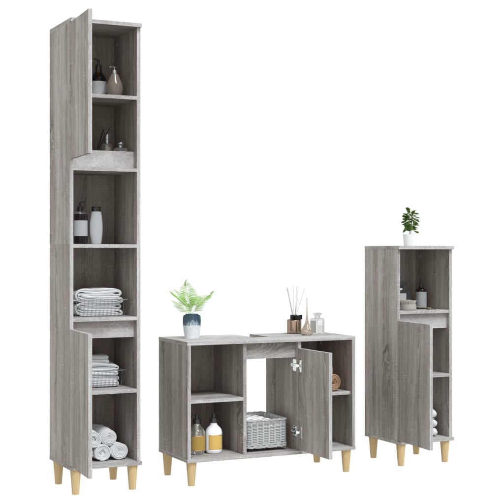 3 Piece Bathroom Furniture Set Grey Sonoma Engineered Wood