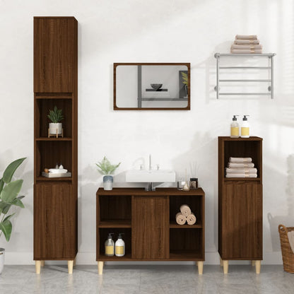 3 Piece Bathroom Furniture Set Brown Oak Engineered Wood