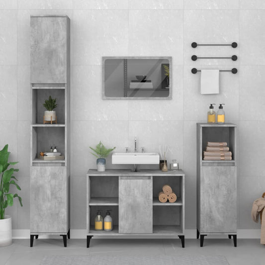 3 Piece Bathroom Furniture Set Concrete Grey Engineered Wood