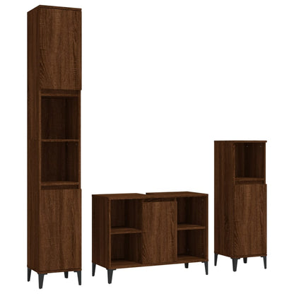 3 Piece Bathroom Furniture Set Brown Oak Engineered Wood