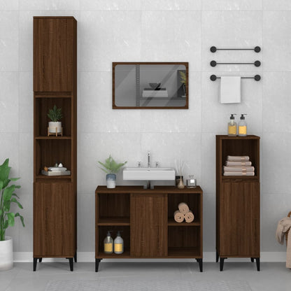 3 Piece Bathroom Furniture Set Brown Oak Engineered Wood