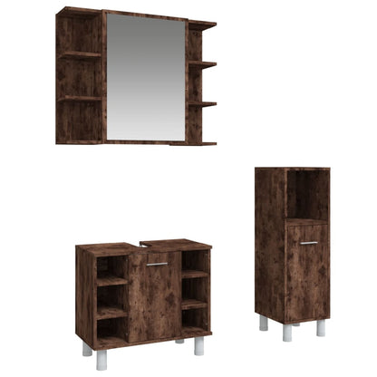 3 Piece Bathroom Cabinet Set Smoked Oak Engineered Wood