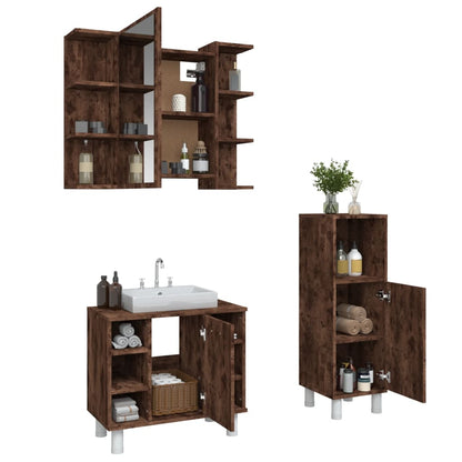 3 Piece Bathroom Cabinet Set Smoked Oak Engineered Wood