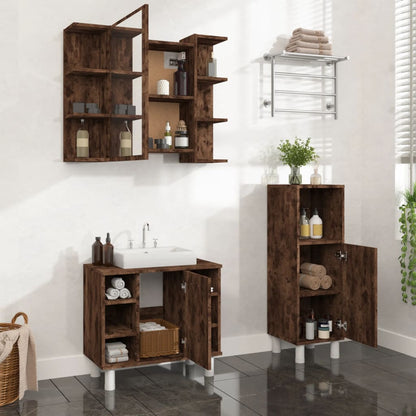 3 Piece Bathroom Cabinet Set Smoked Oak Engineered Wood