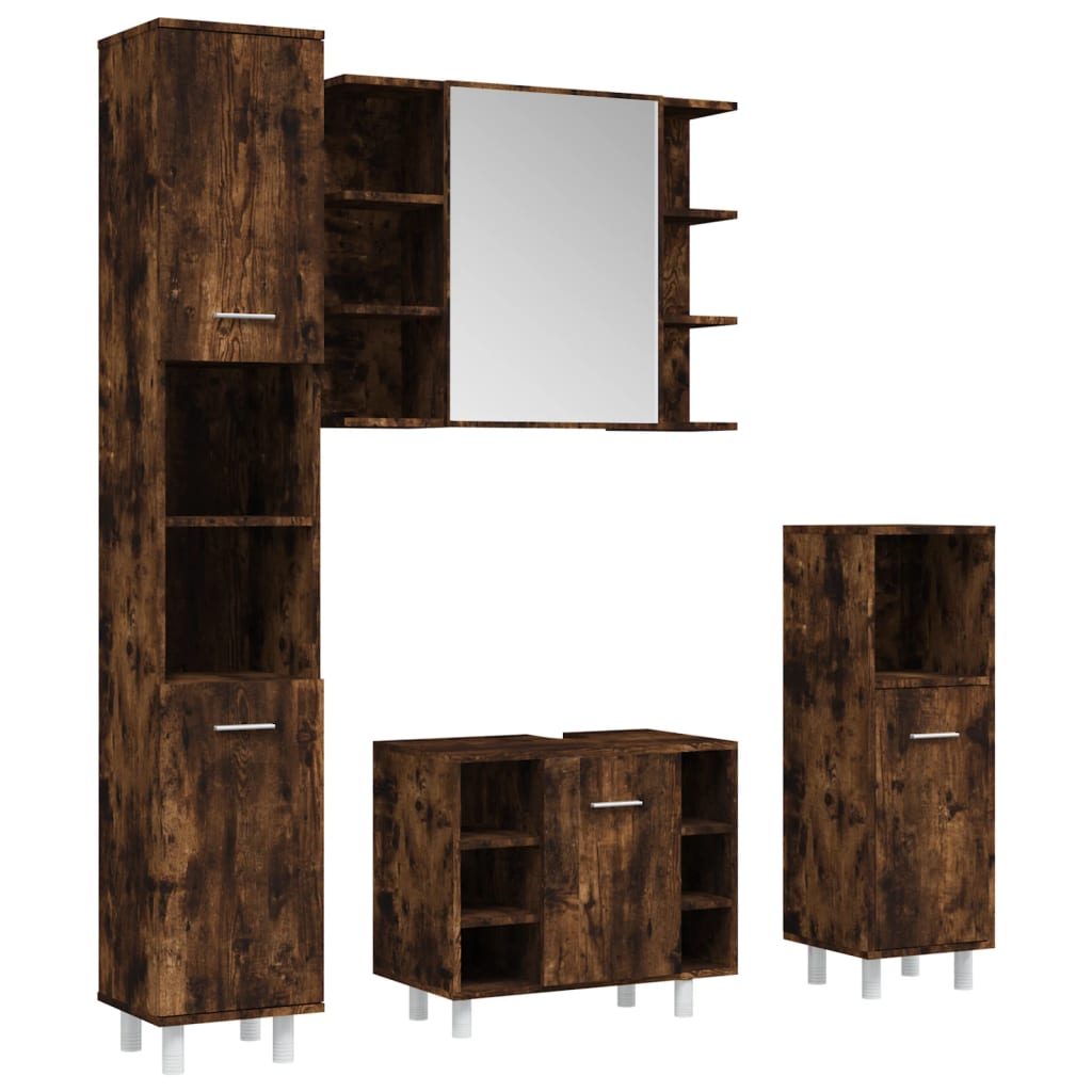 4 Piece Bathroom Cabinet Set Smoked Oak Engineered Wood