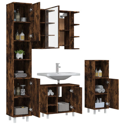 4 Piece Bathroom Cabinet Set Smoked Oak Engineered Wood