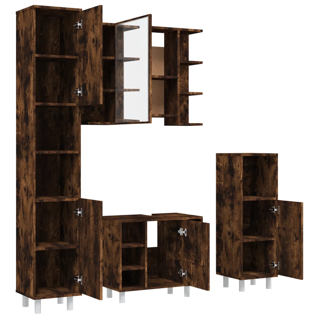 4 Piece Bathroom Cabinet Set Smoked Oak Engineered Wood