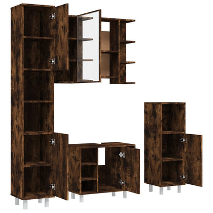 4 Piece Bathroom Cabinet Set Smoked Oak Engineered Wood