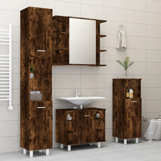 4 Piece Bathroom Cabinet Set Smoked Oak Engineered Wood