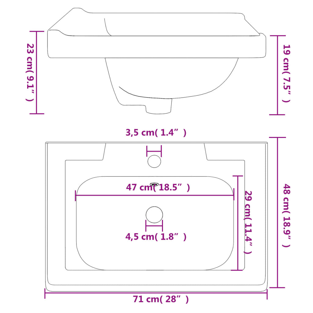 Bathroom Sink Rectangular Ceramic White - Bend