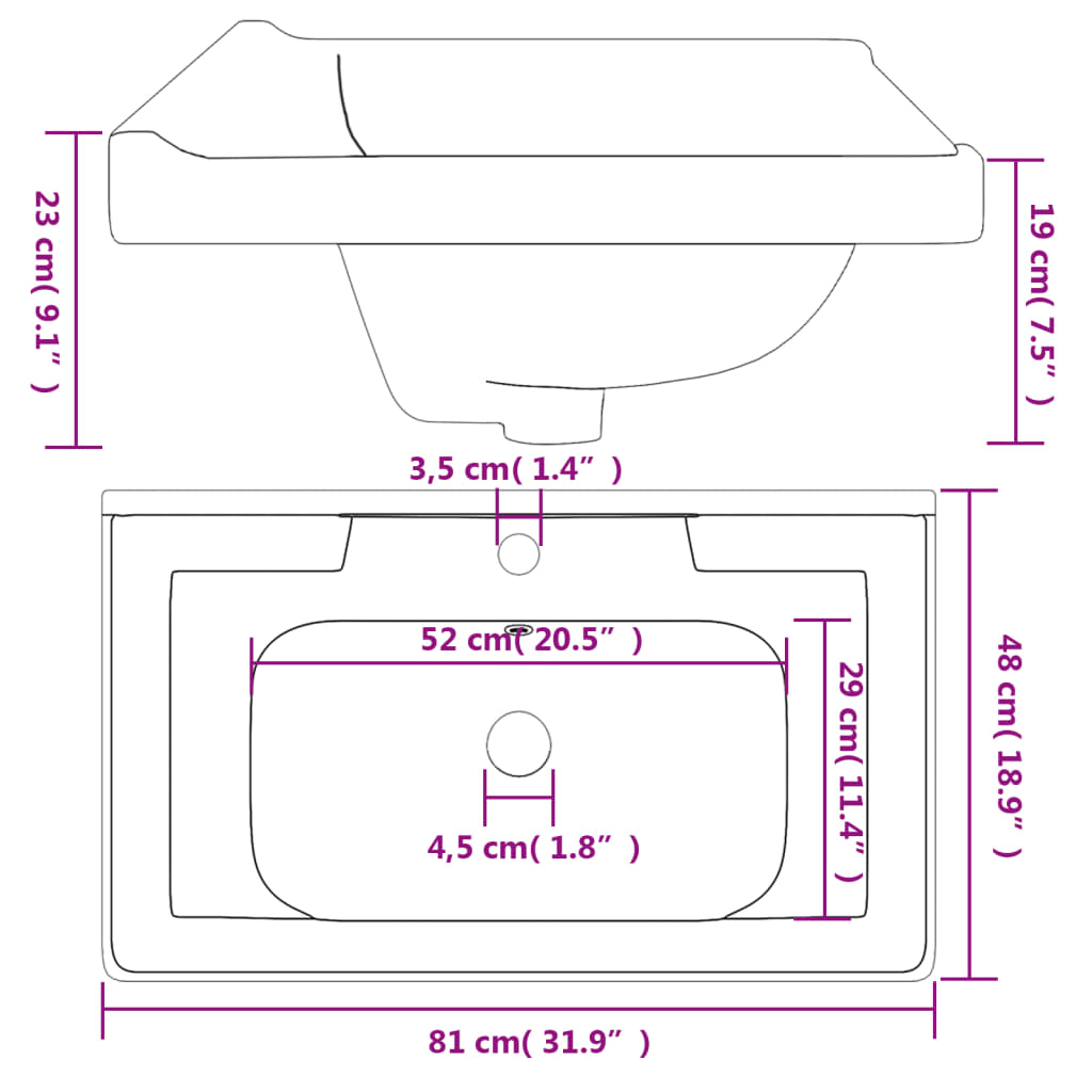 Bathroom Sink Rectangular Ceramic White - Bend