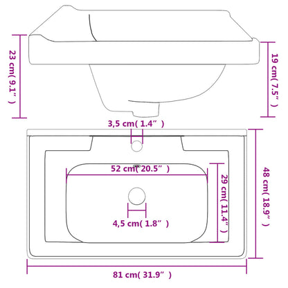 Bathroom Sink Rectangular Ceramic White - Bend