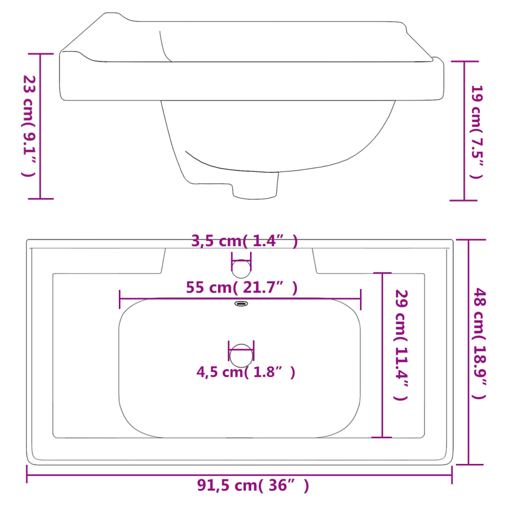 Bathroom Sink Rectangular Ceramic White - Bend