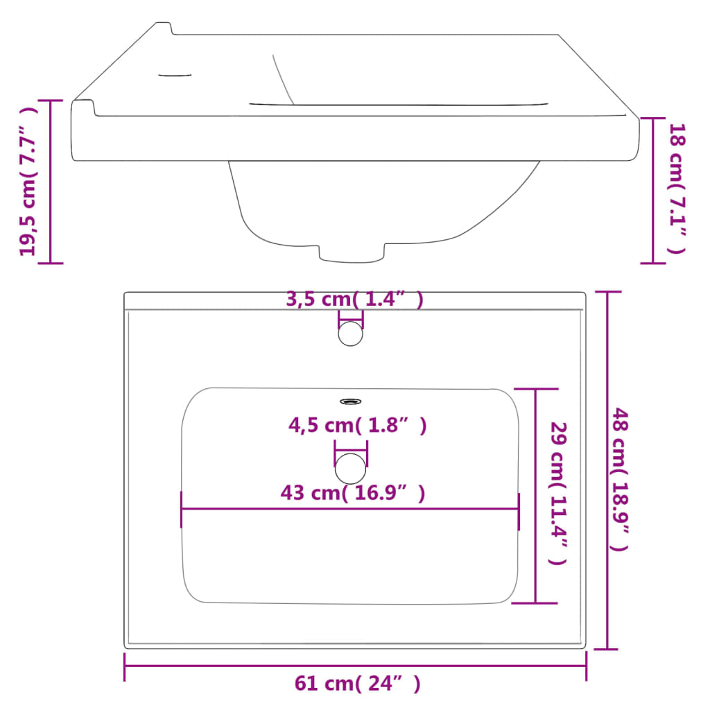 Bathroom Sink White 61x48x19.5 cm Rectangular Ceramic - Bend