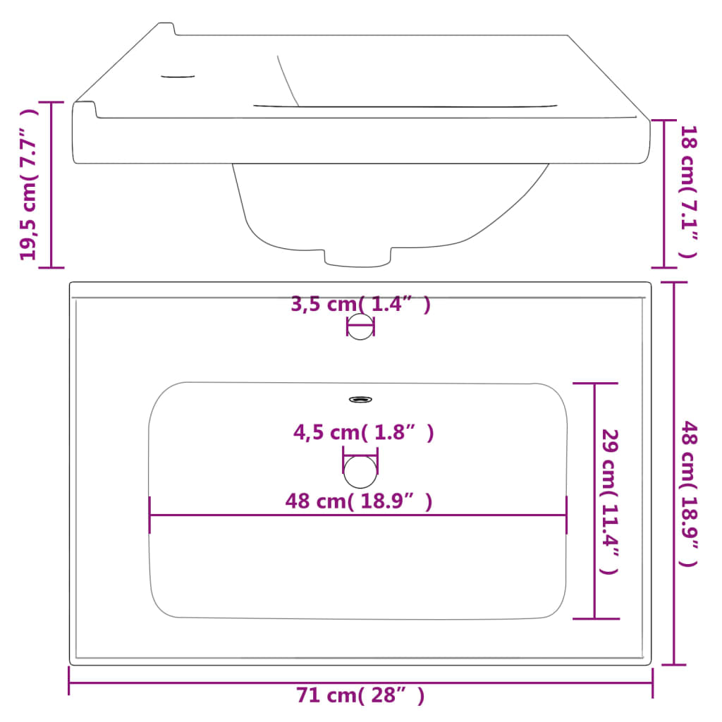 Bathroom Sink Rectangular Ceramic White - Bend